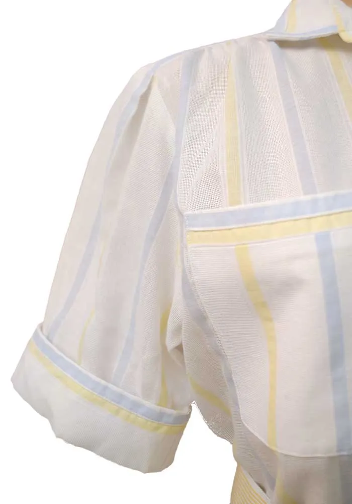 1970s Vintage White Pastel Stripes Shirt-waister • Summer Tea Dress