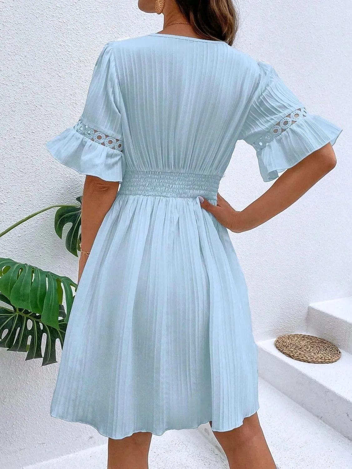 2025 Summer Dresses for Women Boho Dress Ruffle Short Sleeve Aline Flowy Above Knee Cute Casual Tshirt Dress