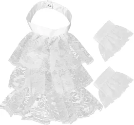 3-Piece White Victorian Lace Jabot and Cuffs Neck Ruff Collar Detachable Collar Steampunk Pirate Colonial Stage Party Costume Accessory for Halloween Cosplay