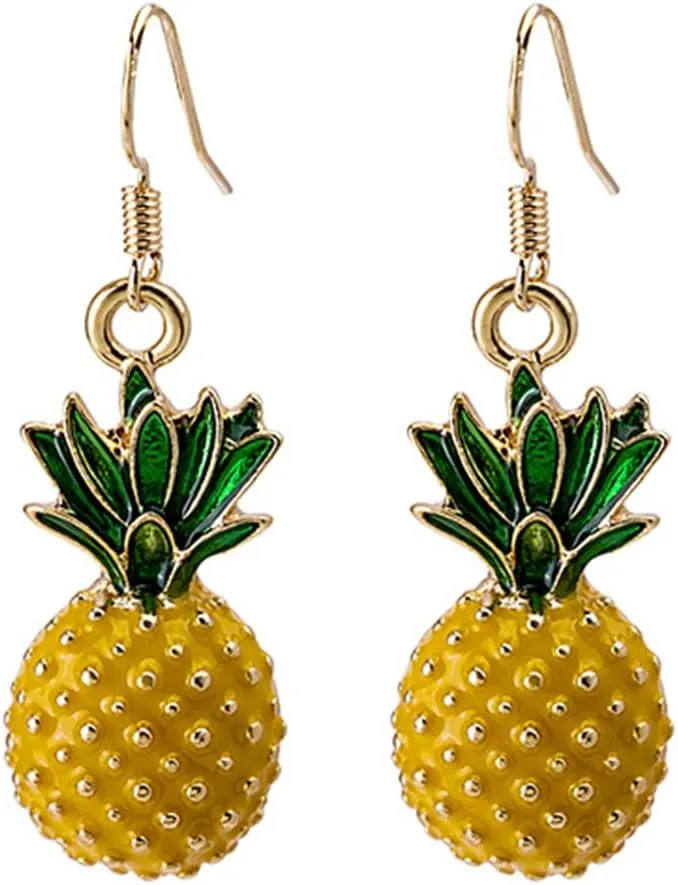3D Fruit Yellow Pineapple Drop Charm Tassel Dangle Earring Gold Plated stereoscopic Big Pineapple Dangle Earrings