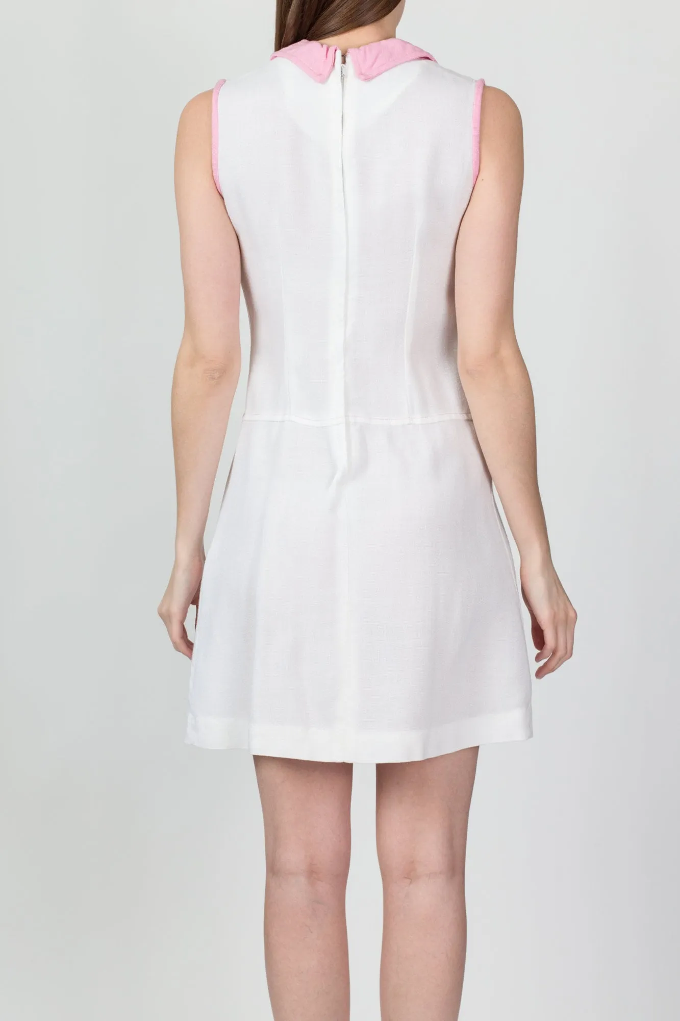 60s White & Pink Scooter Dress - Extra Small
