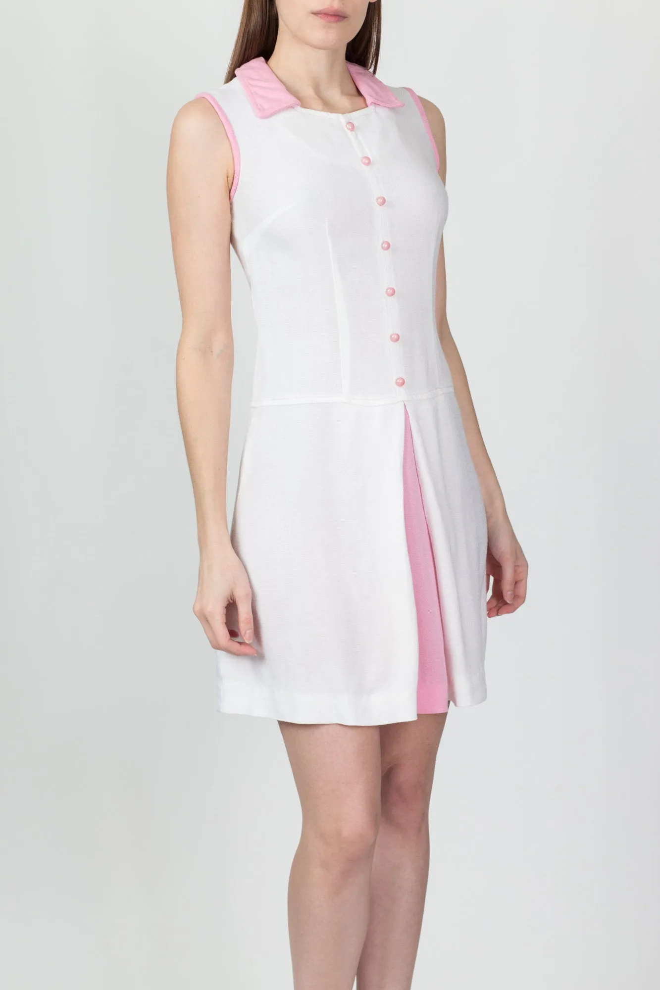 60s White & Pink Scooter Dress - Extra Small