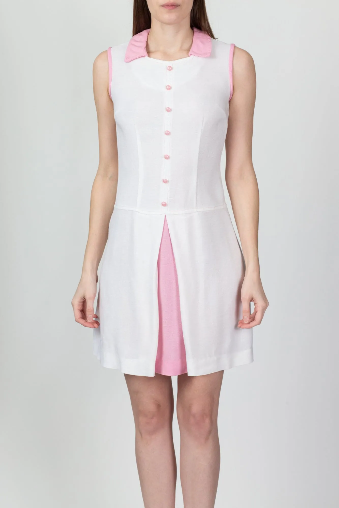 60s White & Pink Scooter Dress - Extra Small