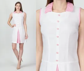 60s White & Pink Scooter Dress - Extra Small