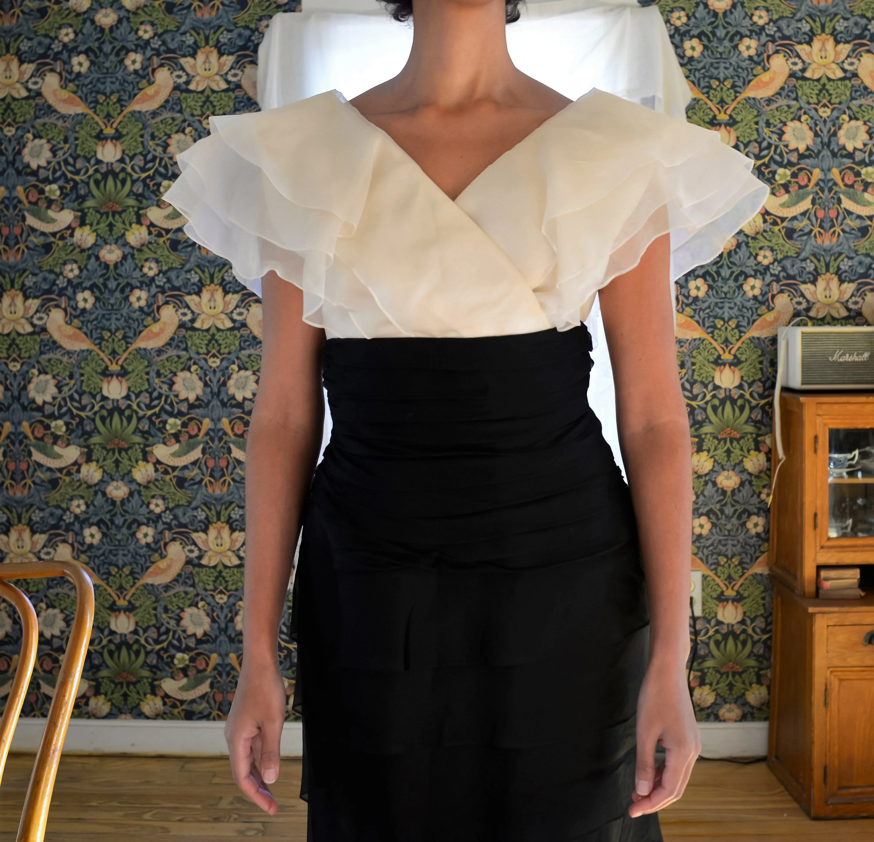 80s TADASHI pure silk organza/chiffon tiered ruffle two tone cocktail dress // tagged size 8