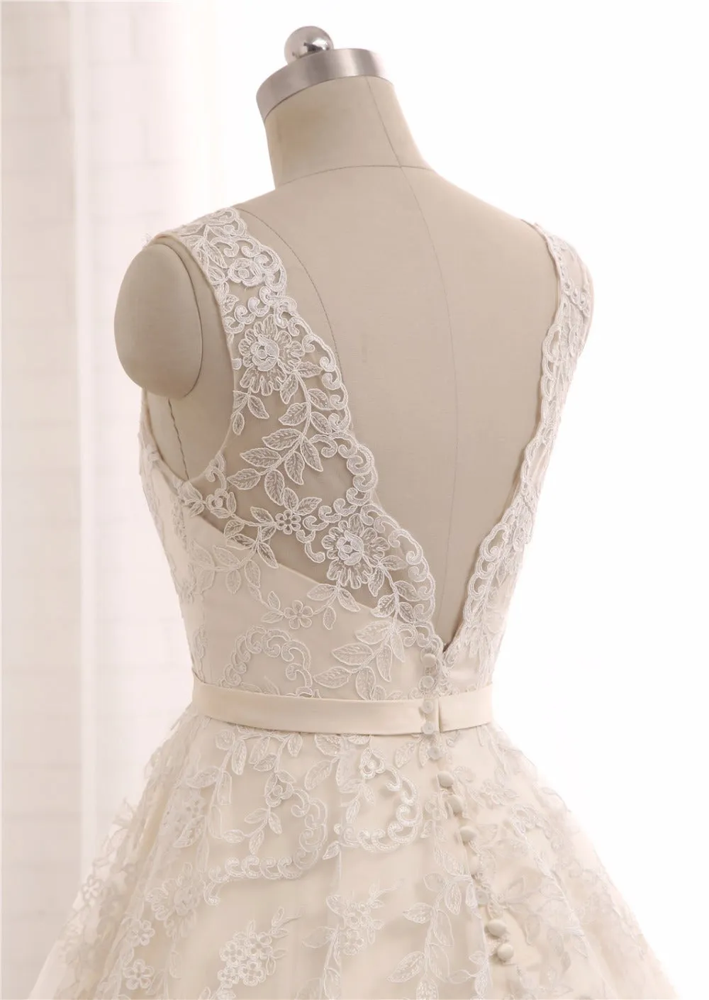A-line Bateau Neck Lace Wedding Dress,21121002