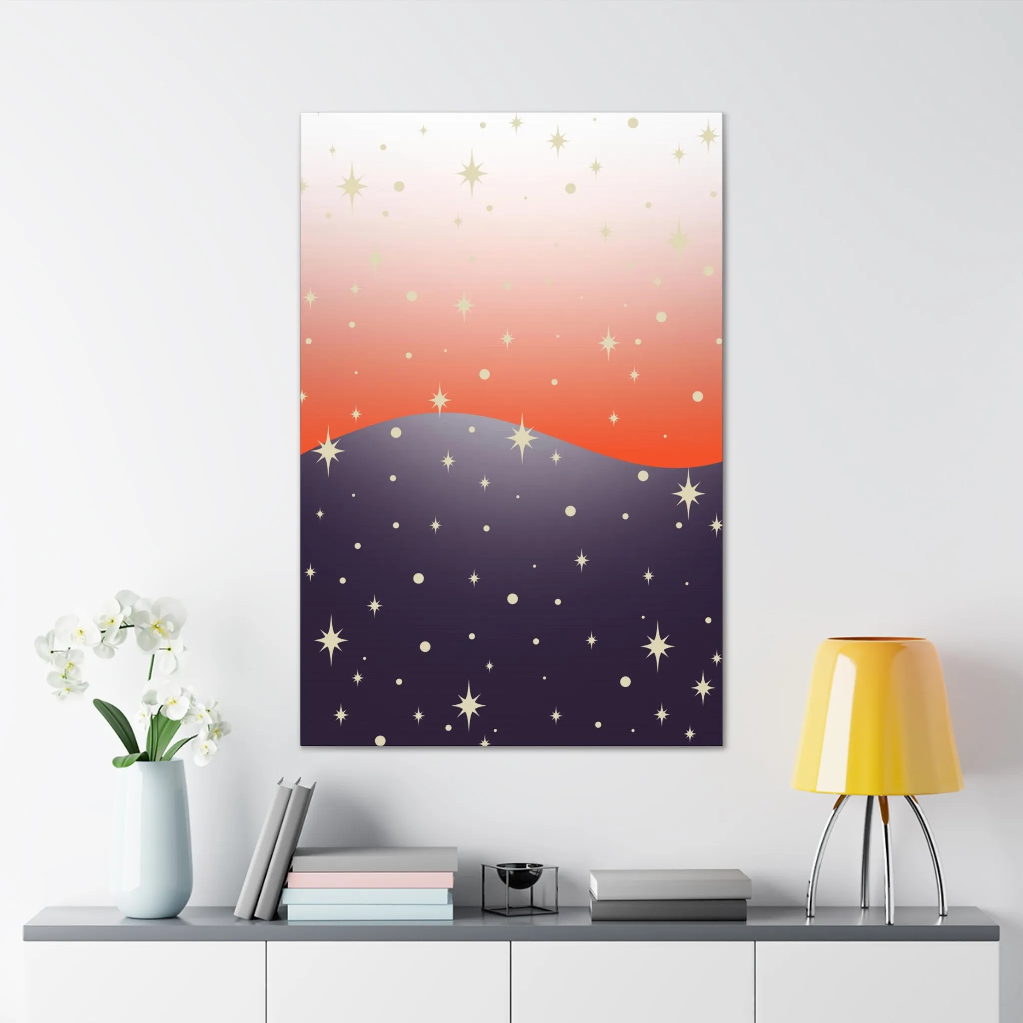 Abstract Canvas Wall Art | Purple Red White Ombre Stars