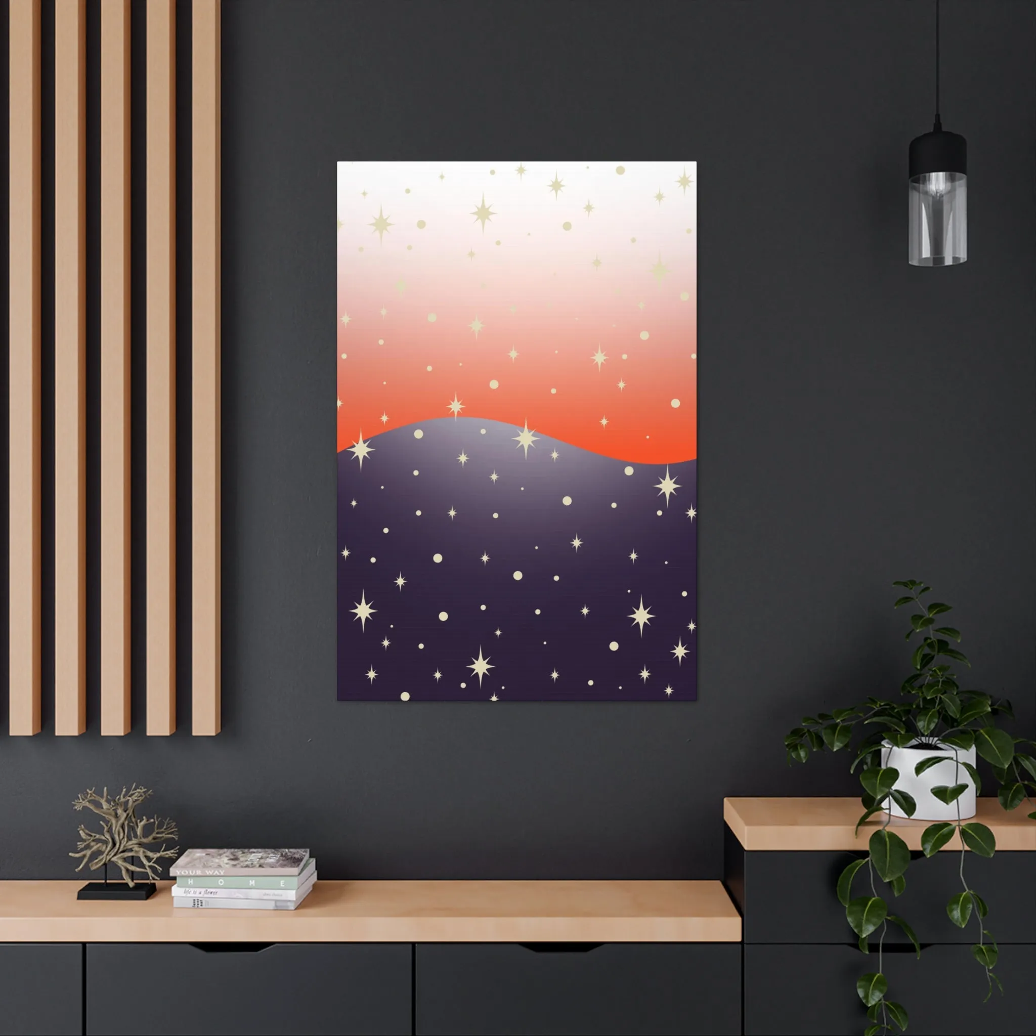 Abstract Canvas Wall Art | Purple Red White Ombre Stars