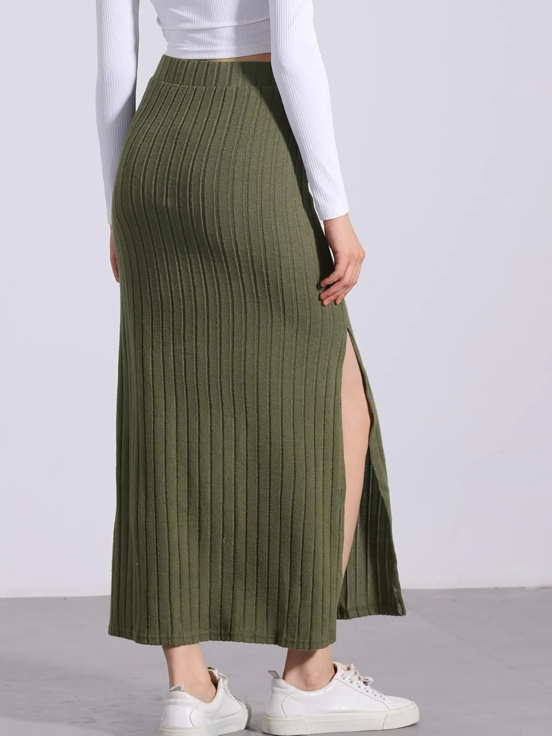 Allegra K High Waisted Long Skirt for Women's Slit Bodycon Knit Pencil Skirt