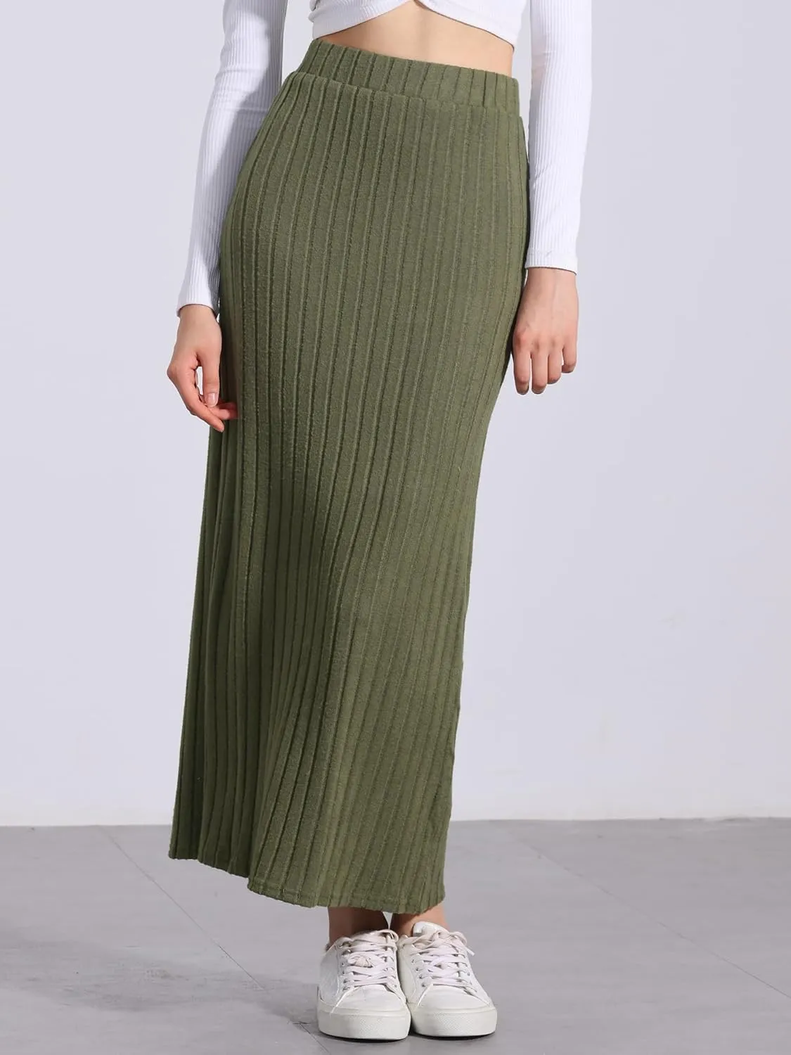 Allegra K High Waisted Long Skirt for Women's Slit Bodycon Knit Pencil Skirt