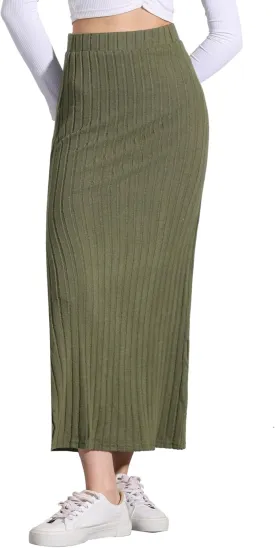 Allegra K High Waisted Long Skirt for Women's Slit Bodycon Knit Pencil Skirt