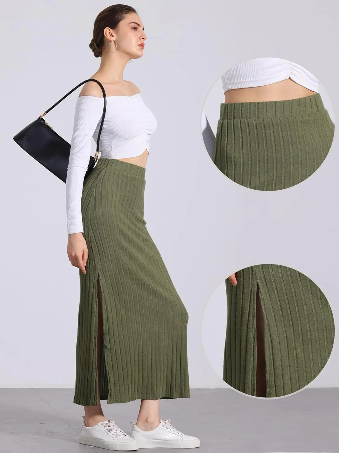 Allegra K High Waisted Long Skirt for Women's Slit Bodycon Knit Pencil Skirt