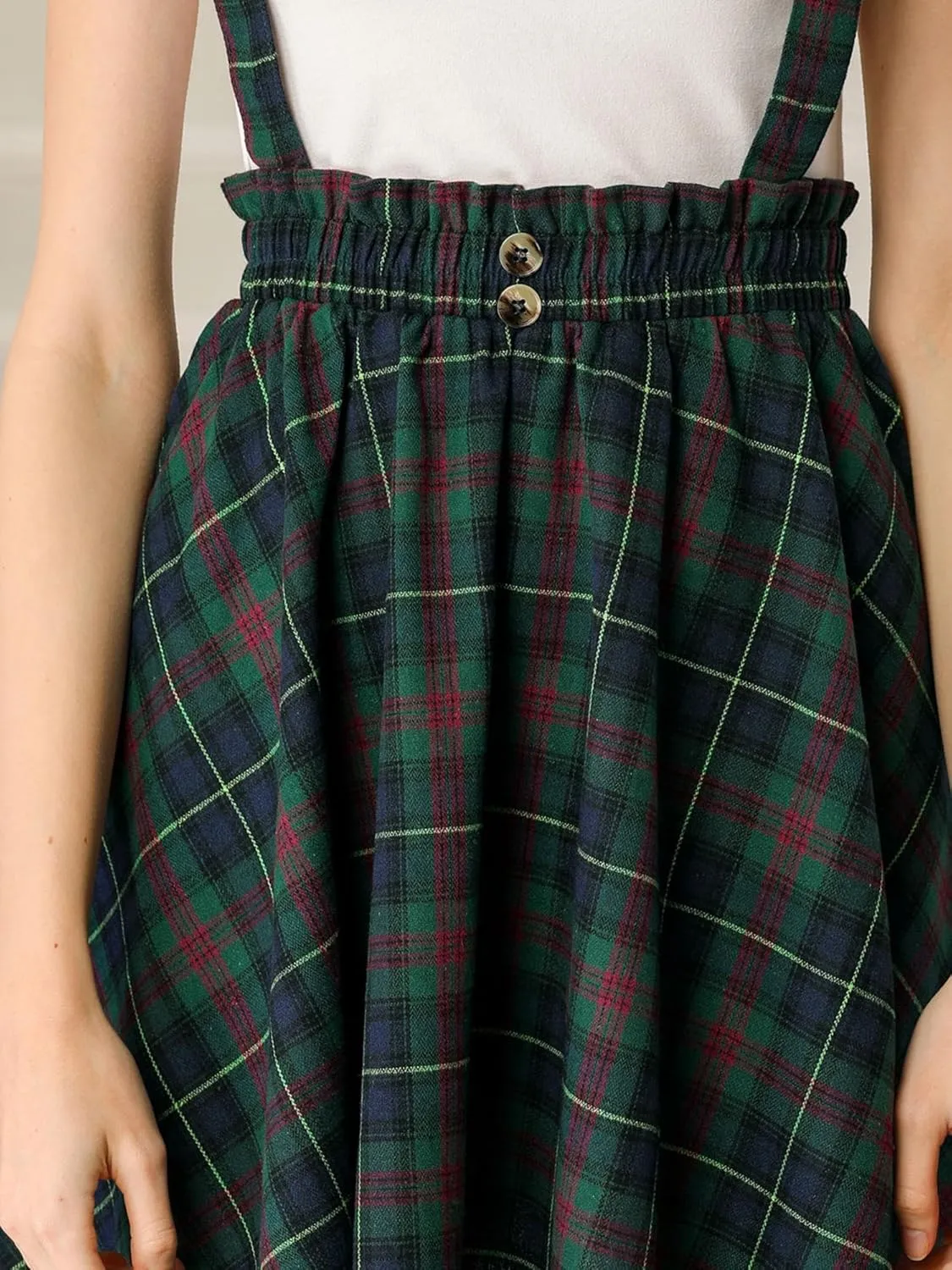 Allegra K Women's Christmas Plaid Pleated Mini Tartan Overall Skater Suspender Skirt