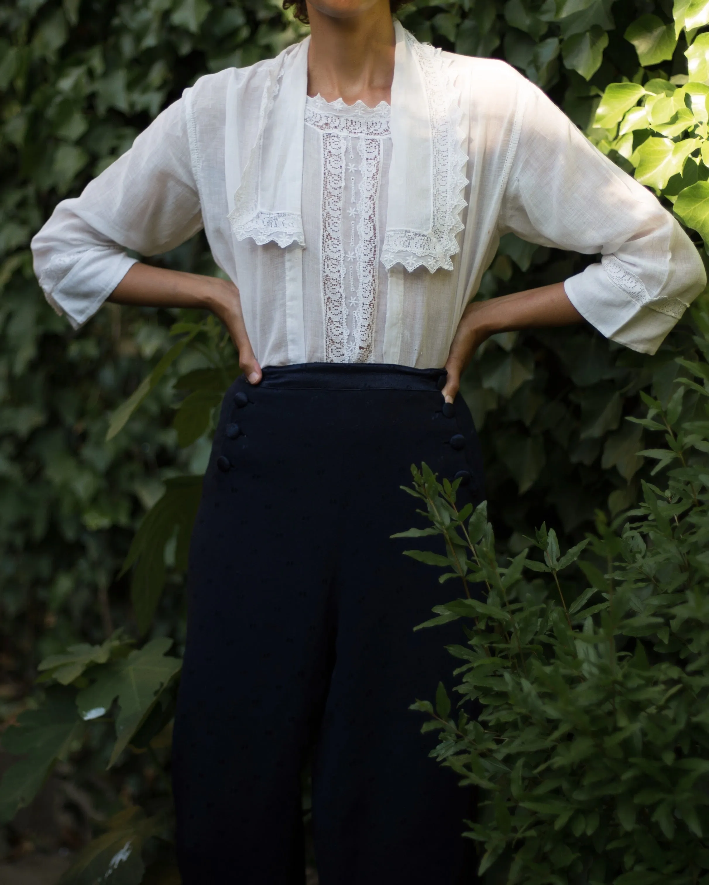 Antique cotton voile armistice blouse, fits up to large