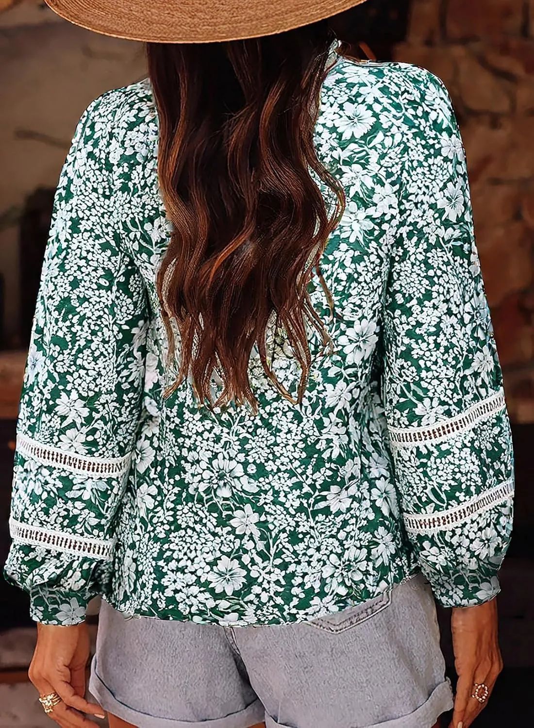 Astylish Womens Floral Printed Mock Neck Shirt Button Down Eyelet Blouse Tops