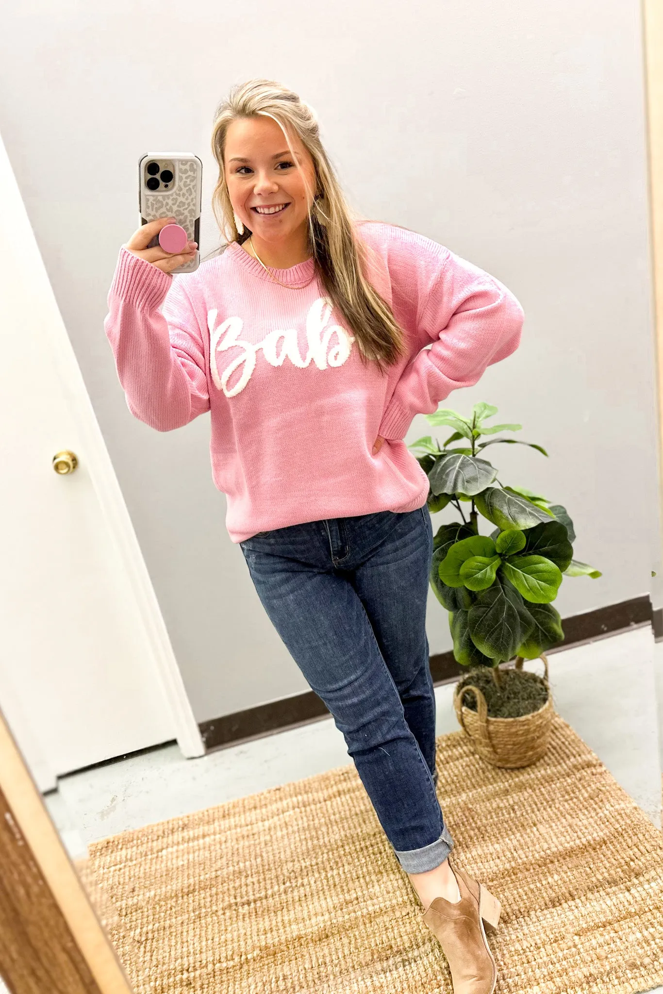 Babe Letters Sweater, Pink