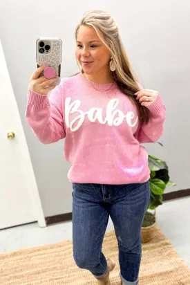 Babe Letters Sweater, Pink