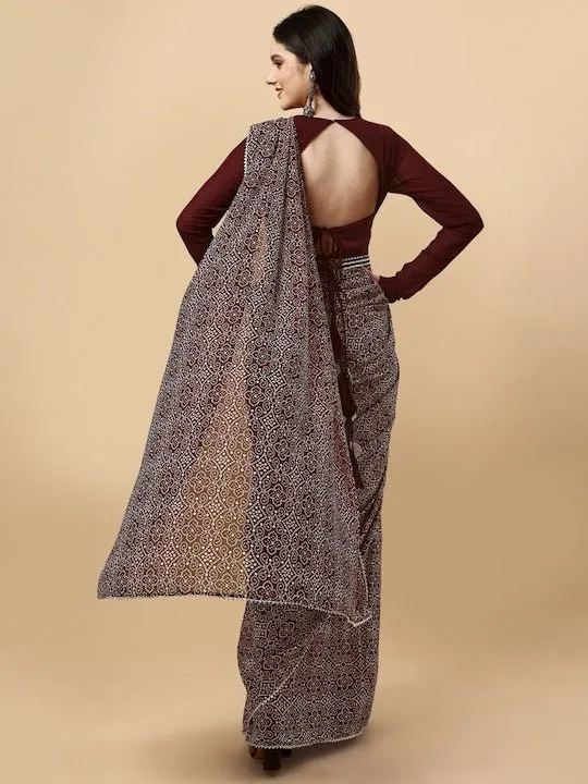 Bandhani Printed Saree and Belt With Blouse Piece