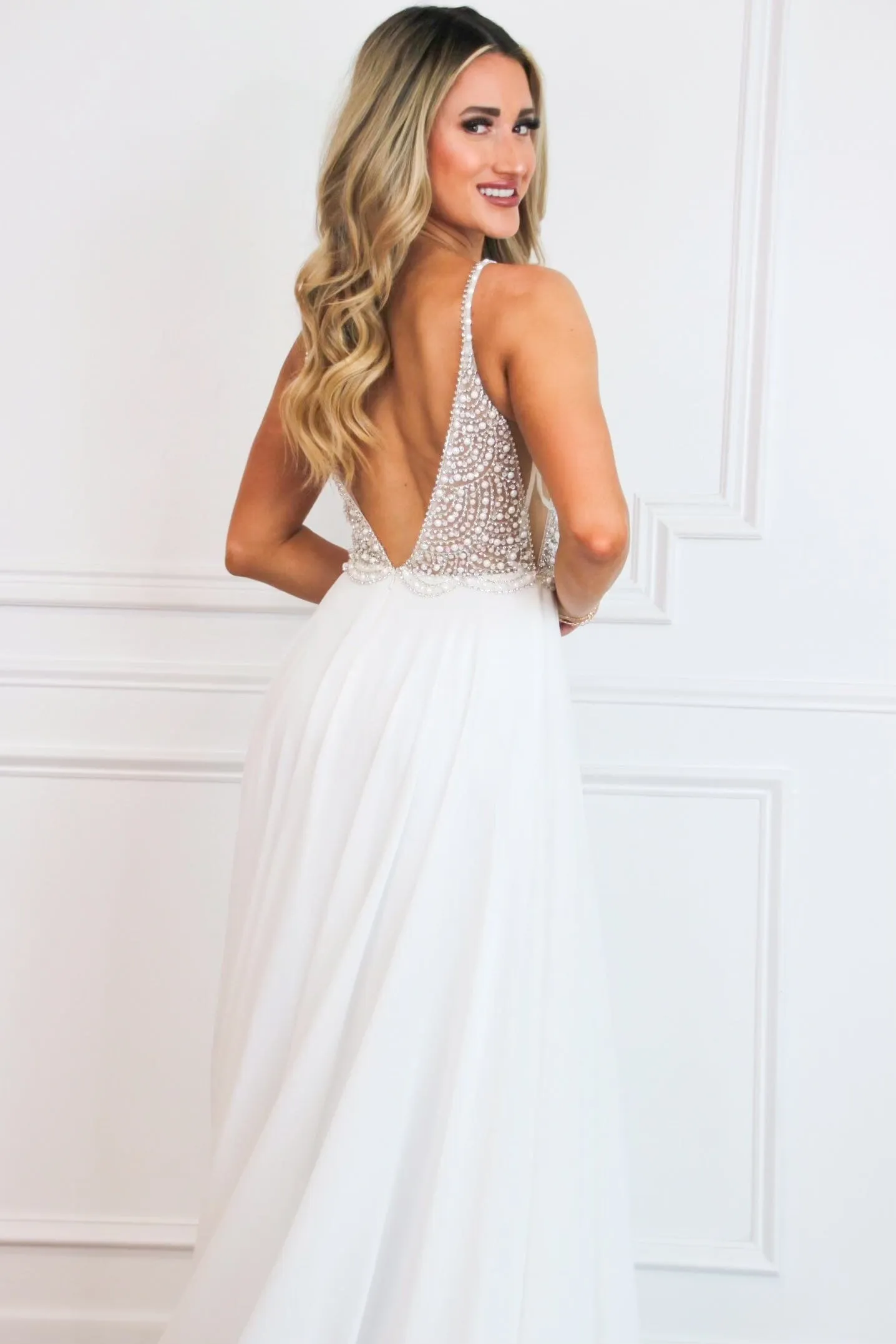 Beaded Beauty Chiffon Wedding Dress: White