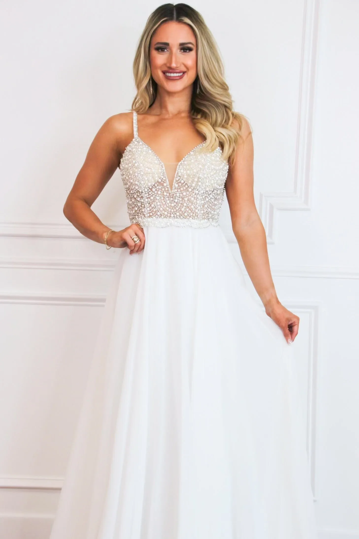 Beaded Beauty Chiffon Wedding Dress: White