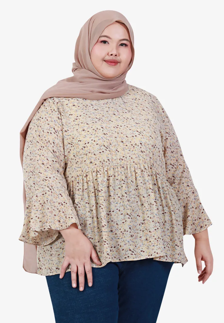 Blaine Bell Sleeve Printed Blouse - Beige