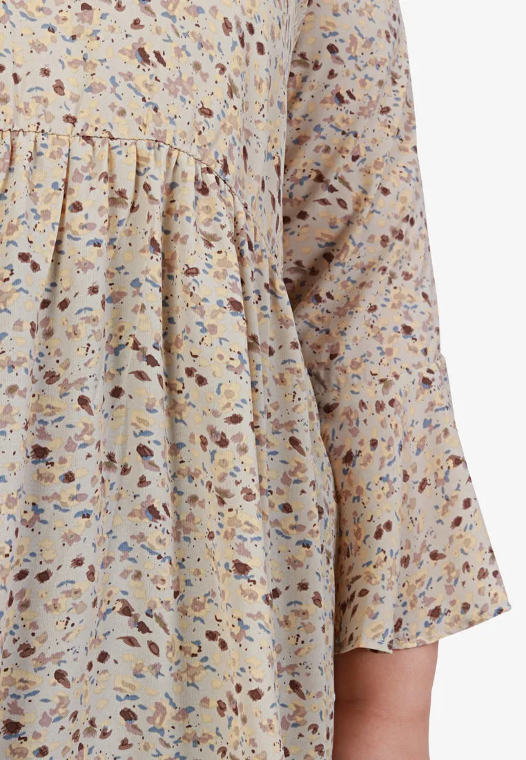 Blaine Bell Sleeve Printed Blouse - Beige