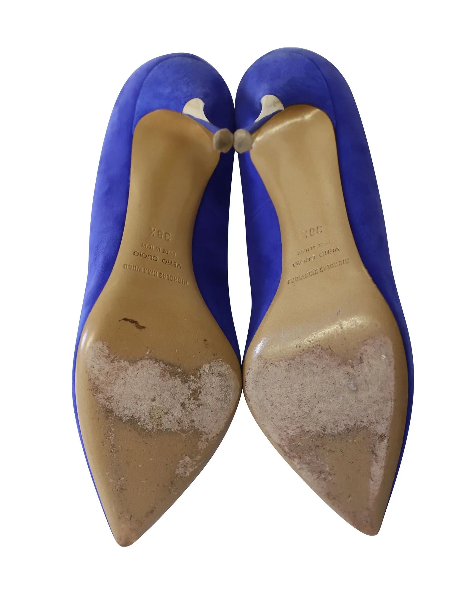 Blue Suede Pointed Toe Pumps with Metal Heels