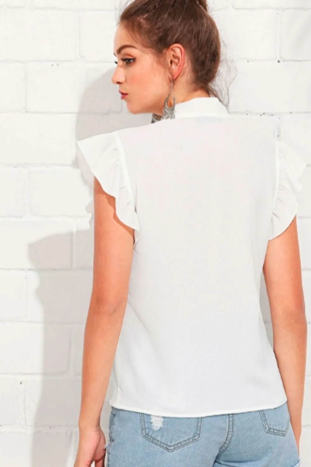 Bow Ruffle Armhole Blouse