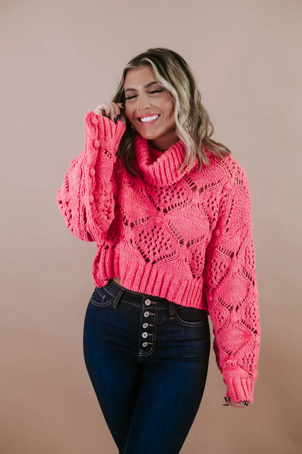 Call Me Maybe Cable Knit Sweater, Pink