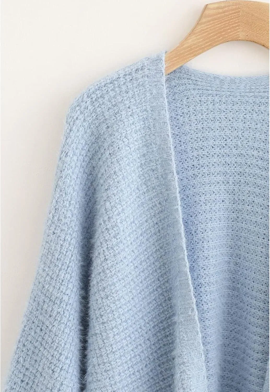 CHICWISH Women Fuzzy Open Front Waffle Knit Cardigan Long Lantern Sleeve Oversize Classy Cozy Cardigan Sweater Tan/Pink/Blue