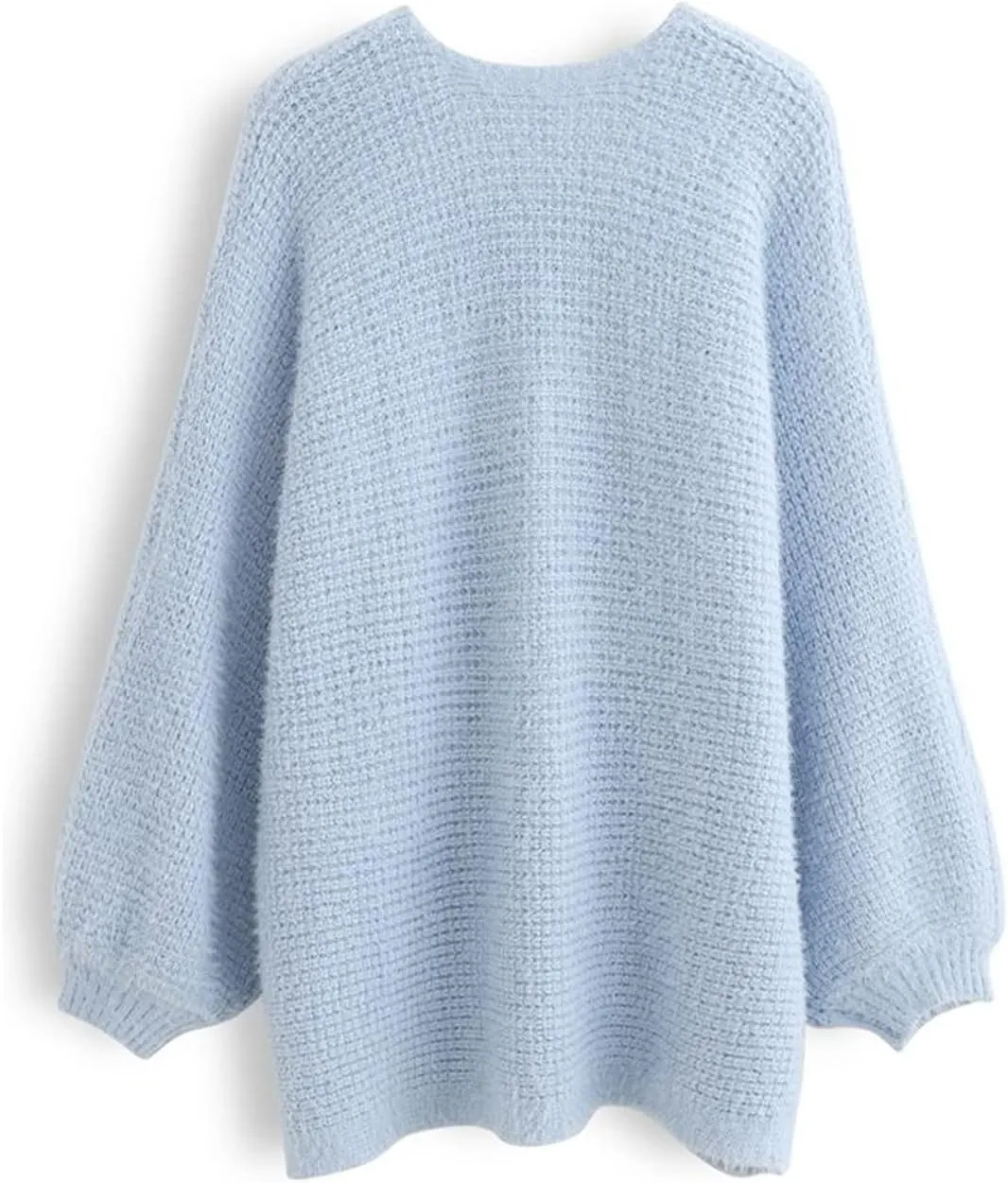 CHICWISH Women Fuzzy Open Front Waffle Knit Cardigan Long Lantern Sleeve Oversize Classy Cozy Cardigan Sweater Tan/Pink/Blue