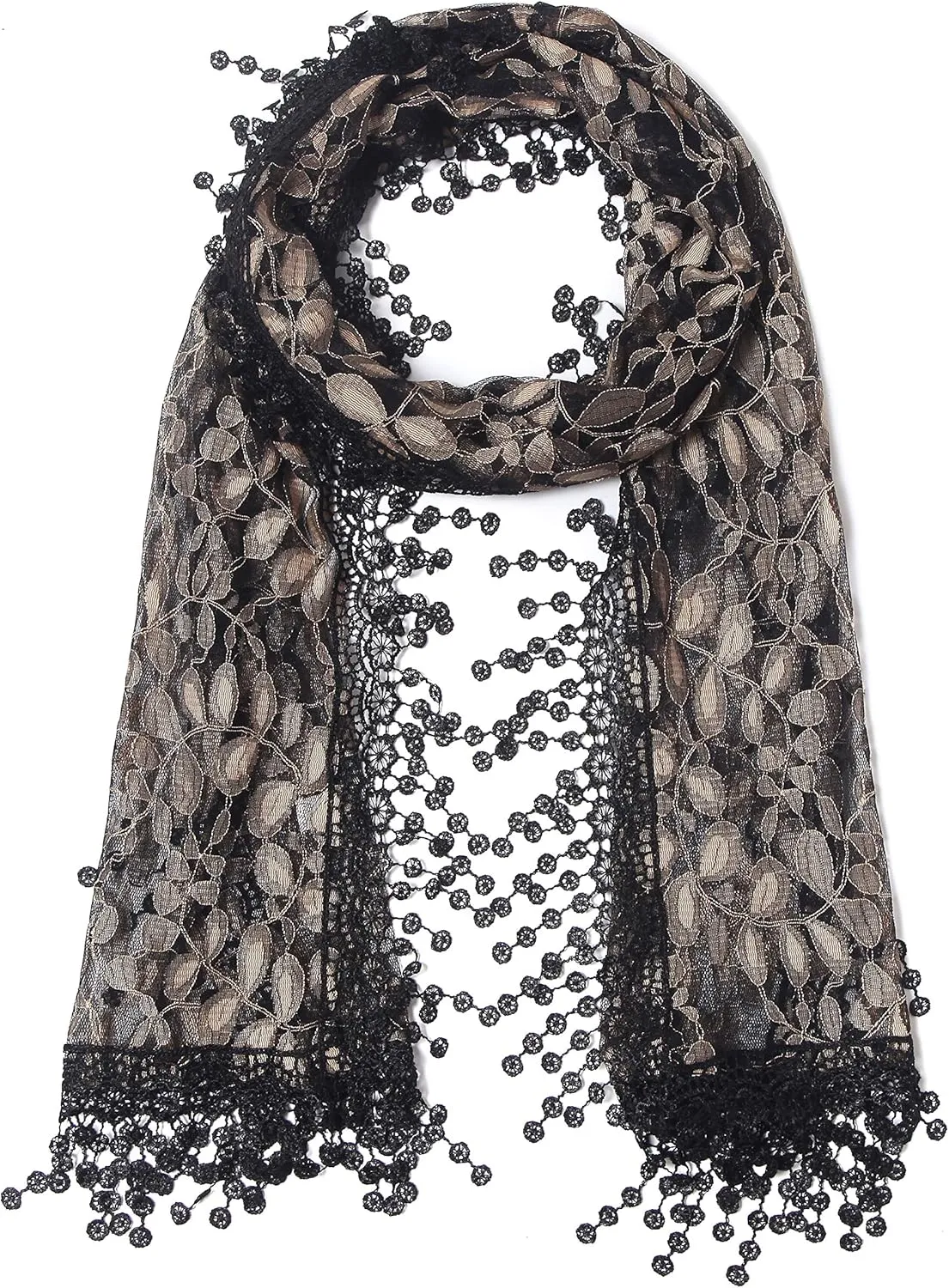 Cindy and Wendy Lightweight Soft Leaf Lace Fringes Scarf shawl for Women