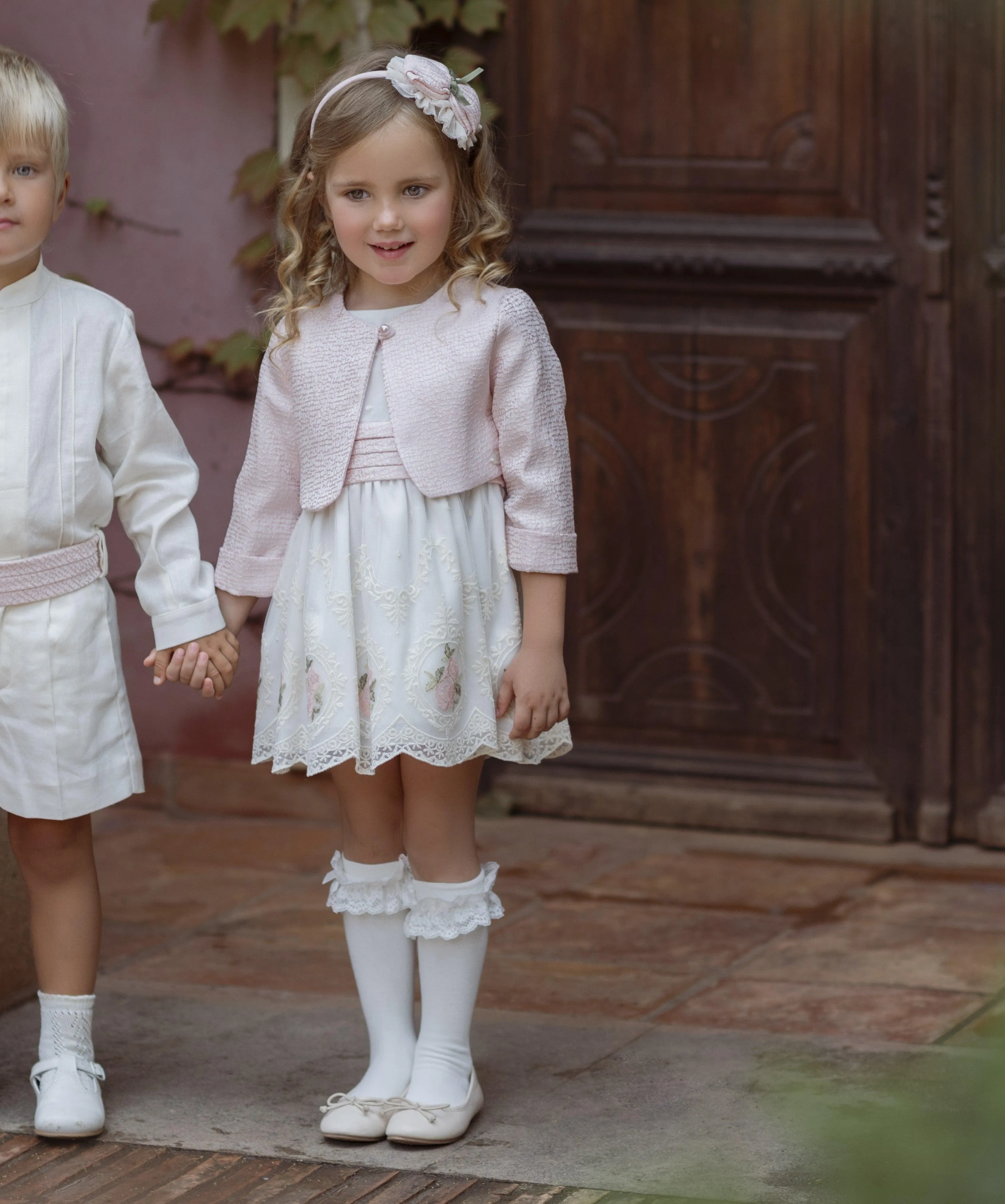 CLEARANCE SALE - Miranda SS24 - Girls Cream and Pink Rose & Lace Detail Dress 222V 10yr
