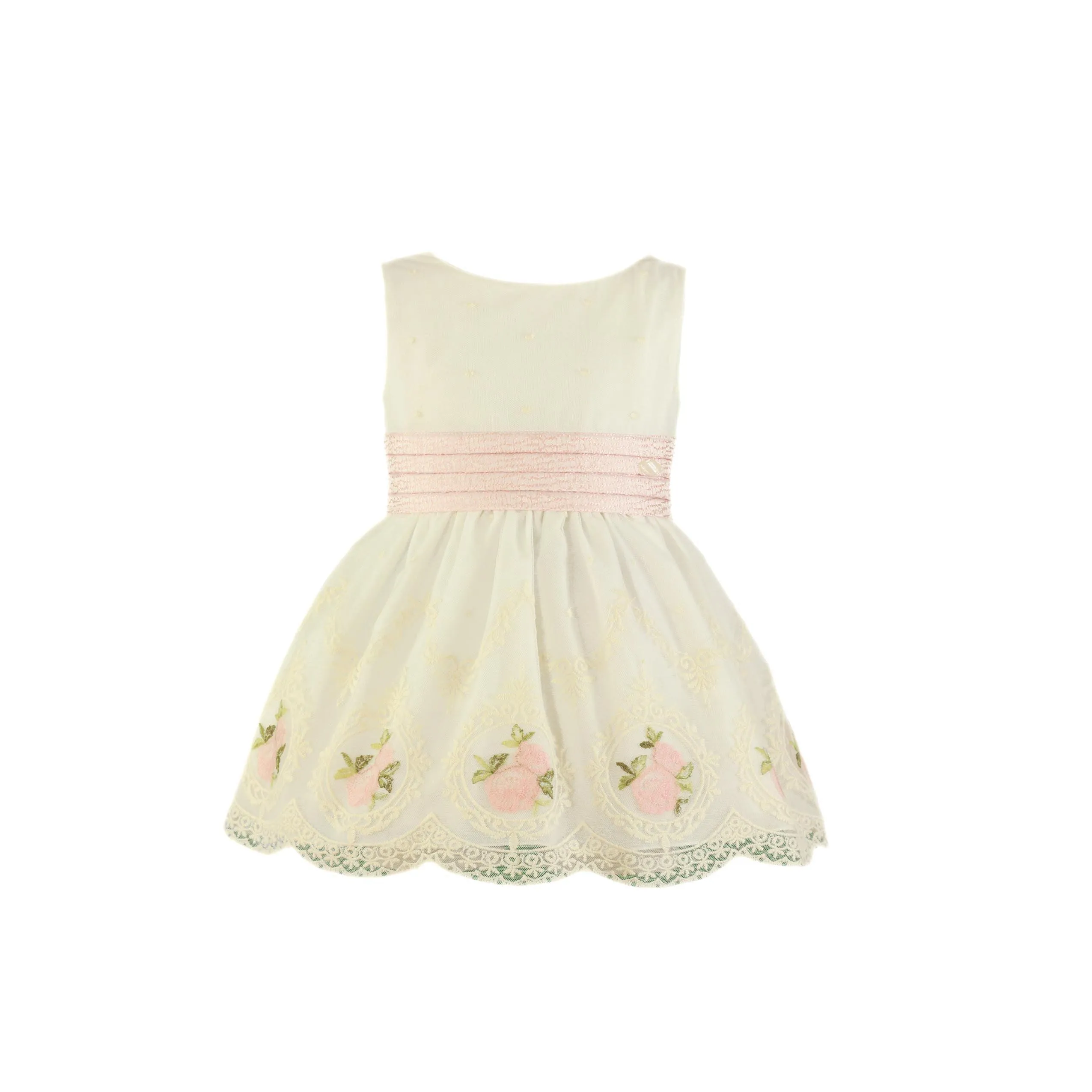 CLEARANCE SALE - Miranda SS24 - Girls Cream and Pink Rose & Lace Detail Dress 222V 10yr