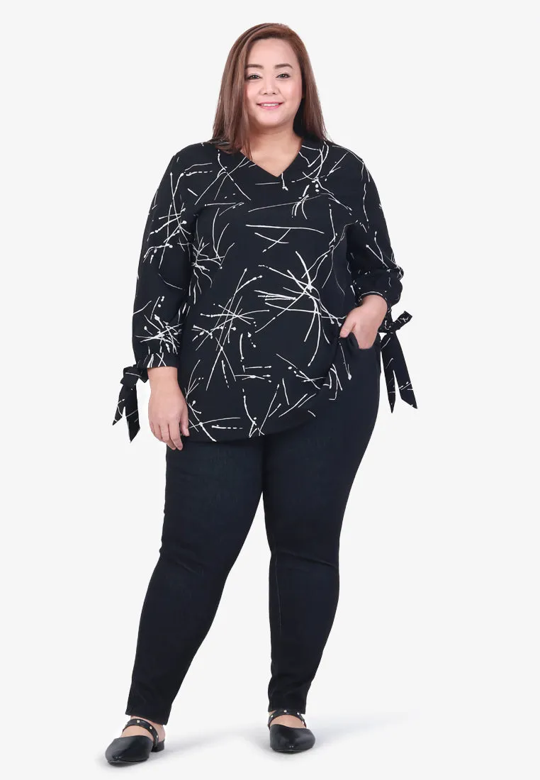 Croslea V-neck Ribbon Sleeve Blouse - Blue
