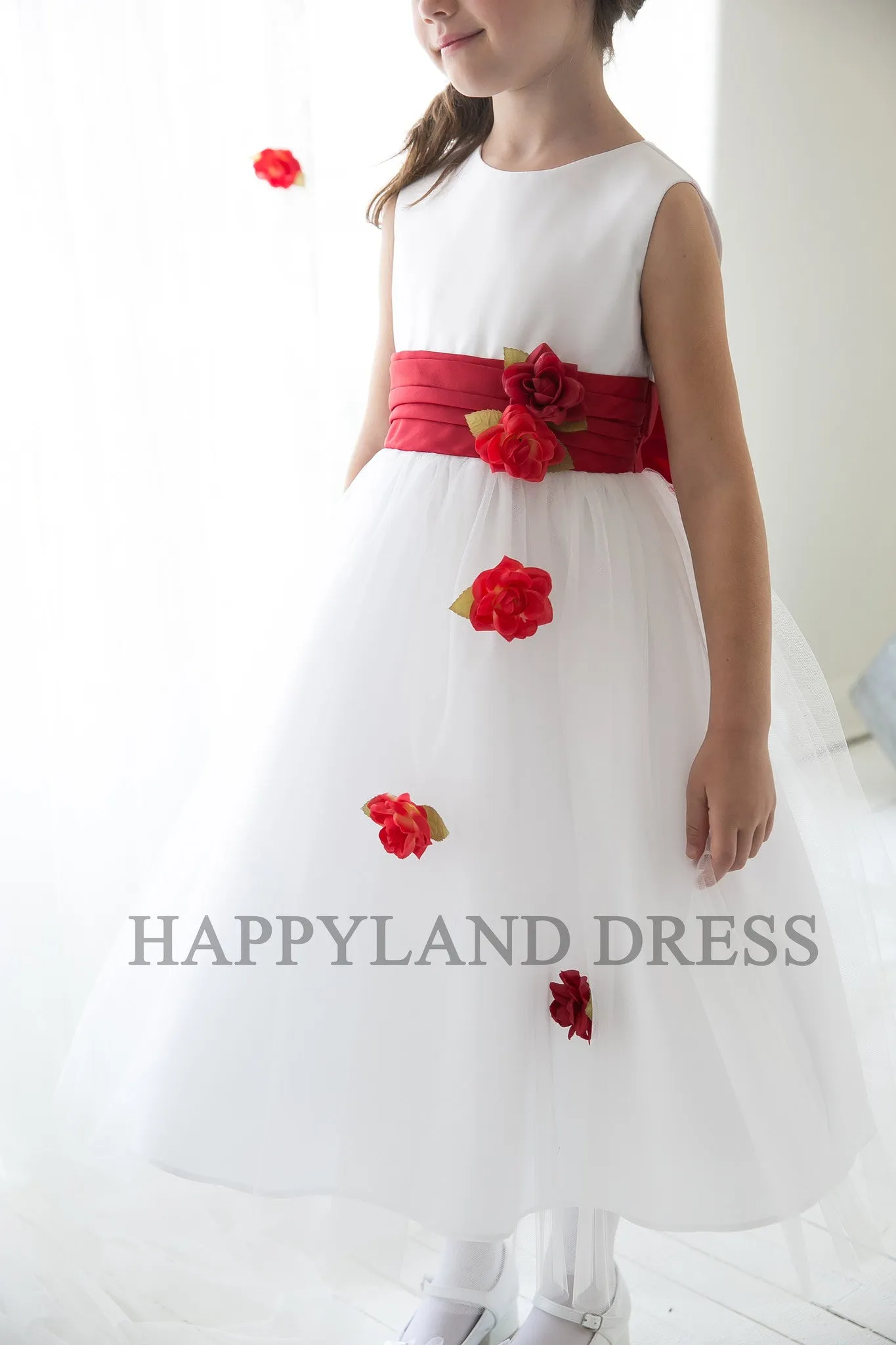 D1236 Satin with Tulle Flower Dress (6 Diff. Colors)