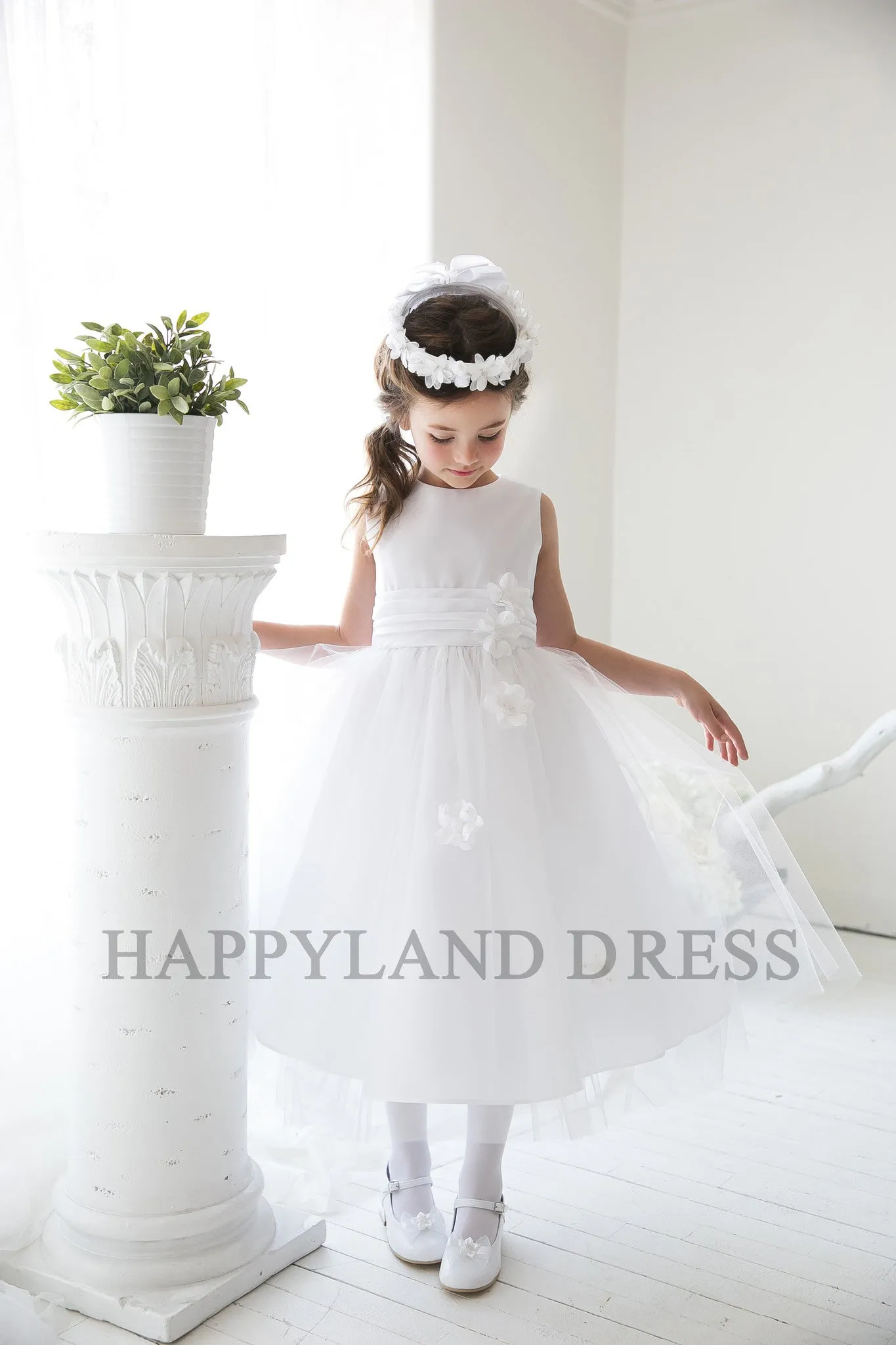 D1236 Satin with Tulle Flower Dress (6 Diff. Colors)