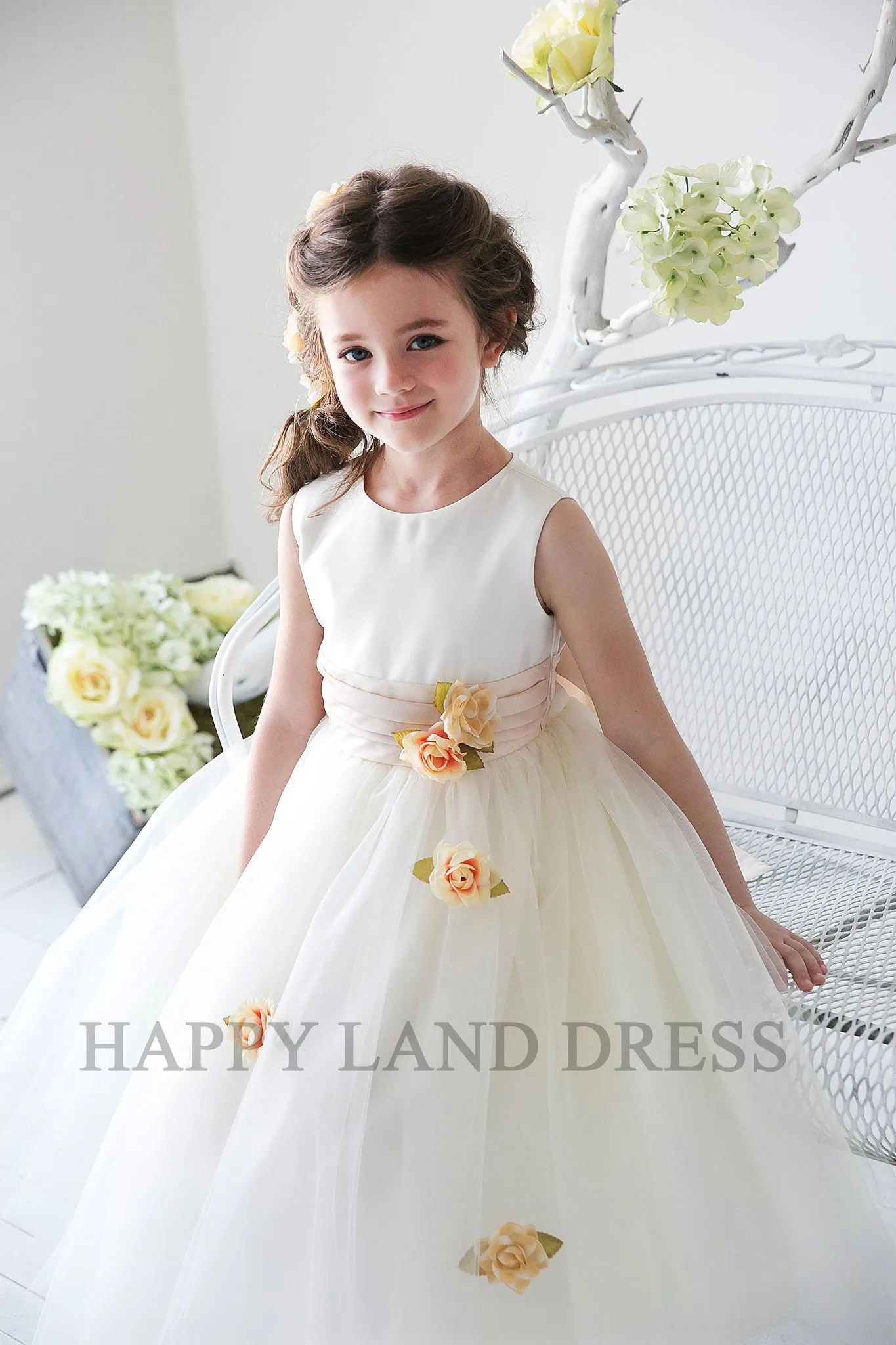 D1236 Satin with Tulle Flower Dress (6 Diff. Colors)