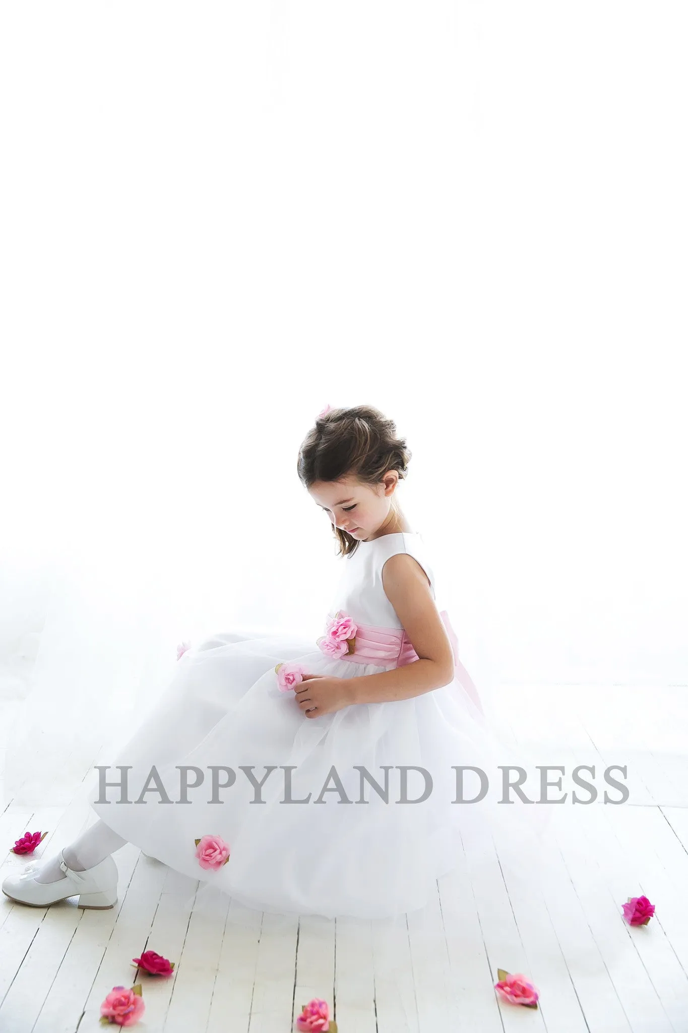 D1236 Satin with Tulle Flower Dress (6 Diff. Colors)