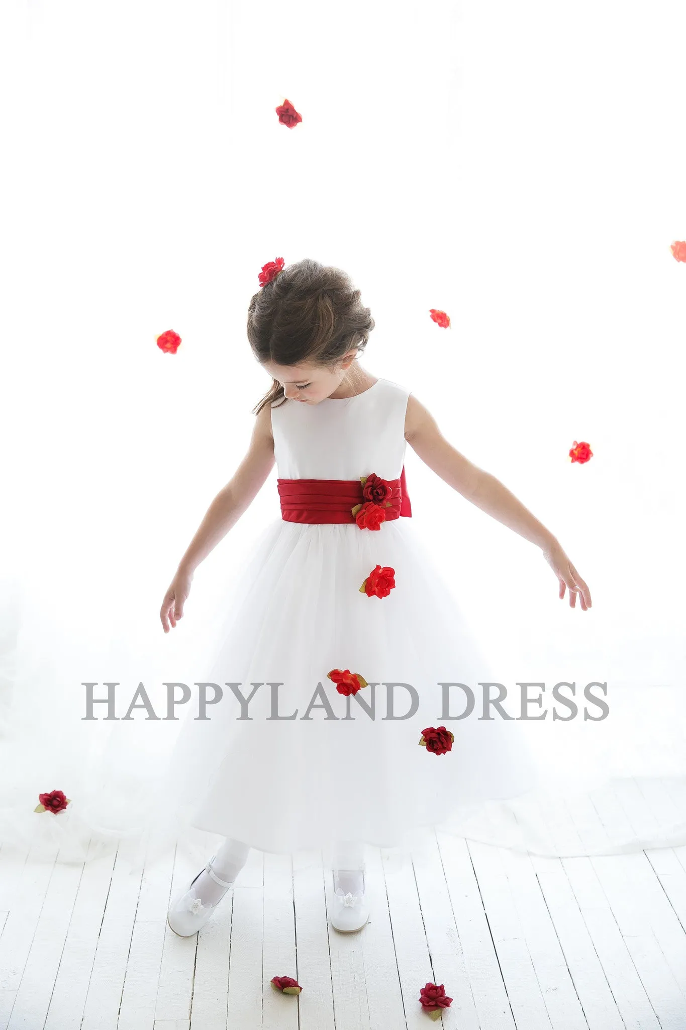 D1236 Satin with Tulle Flower Dress (6 Diff. Colors)