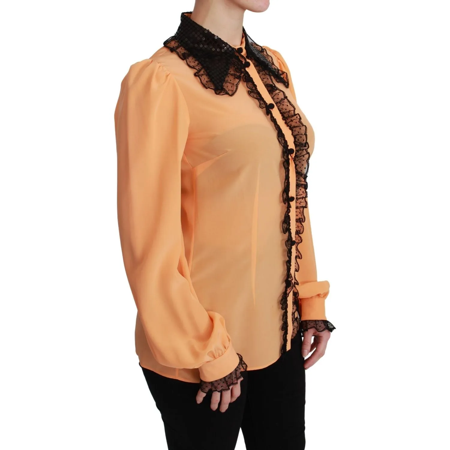 Dolce & Gabbana Silk Blend Yellow Blouse with Sequined Collar