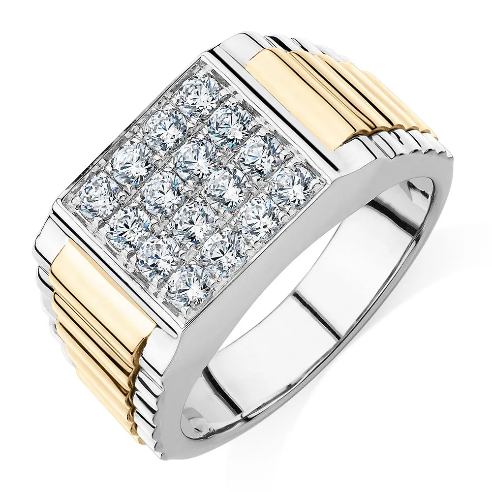 Dress ring with 0.96 carats* of diamond simulants in 10 carat yellow gold and sterling silver