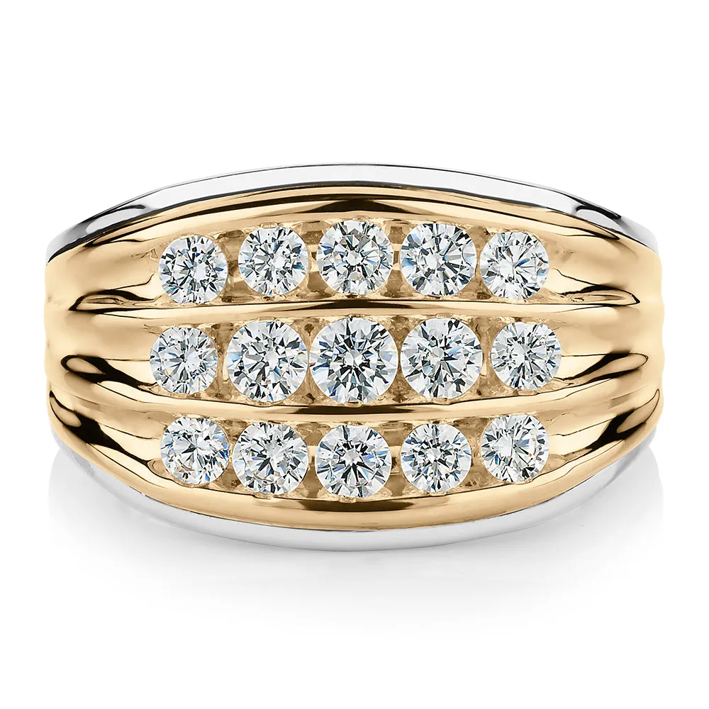 Dress ring with 1.16 carats* of diamond simulants in 10 carat yellow gold and sterling silver