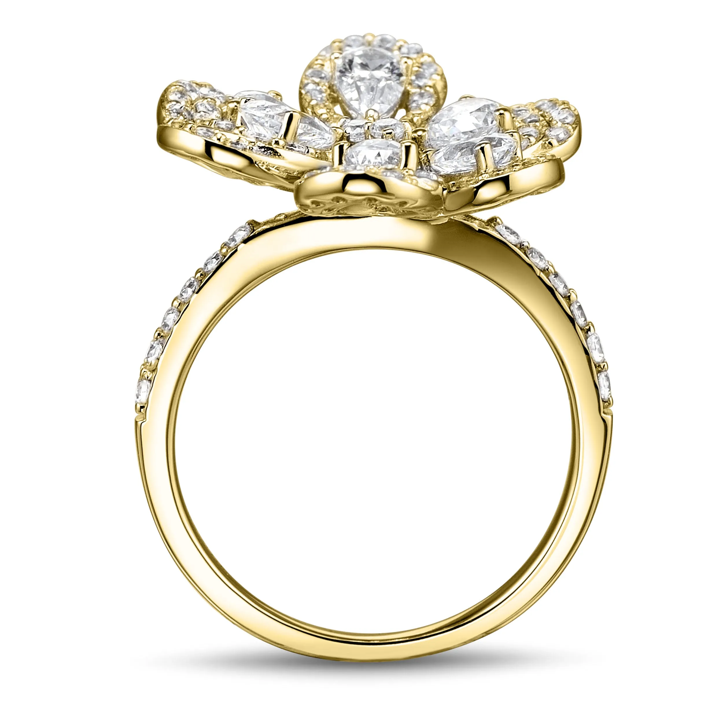 Dress ring with 2.11 carats* of diamond simulants in 10 carat yellow gold