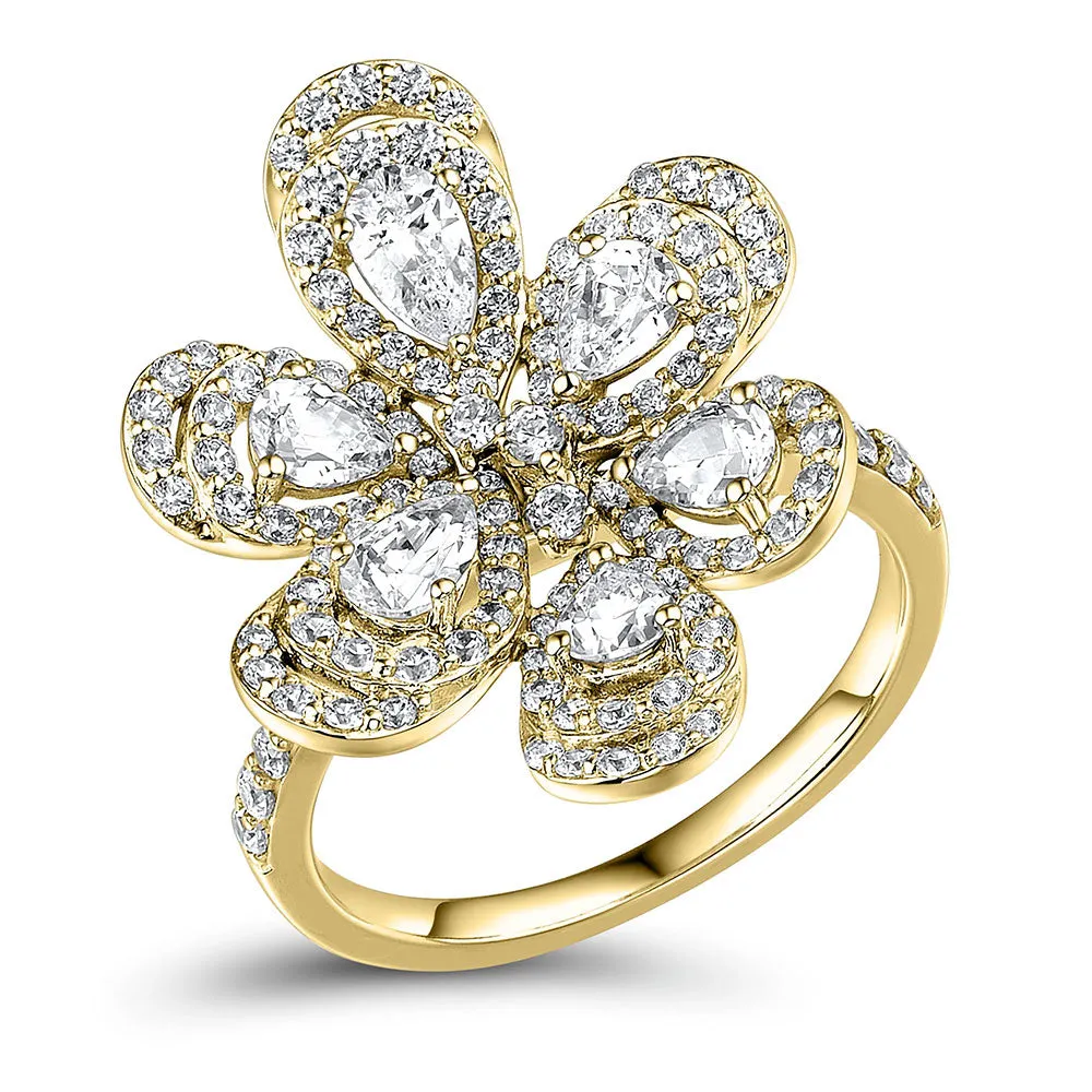 Dress ring with 2.11 carats* of diamond simulants in 10 carat yellow gold