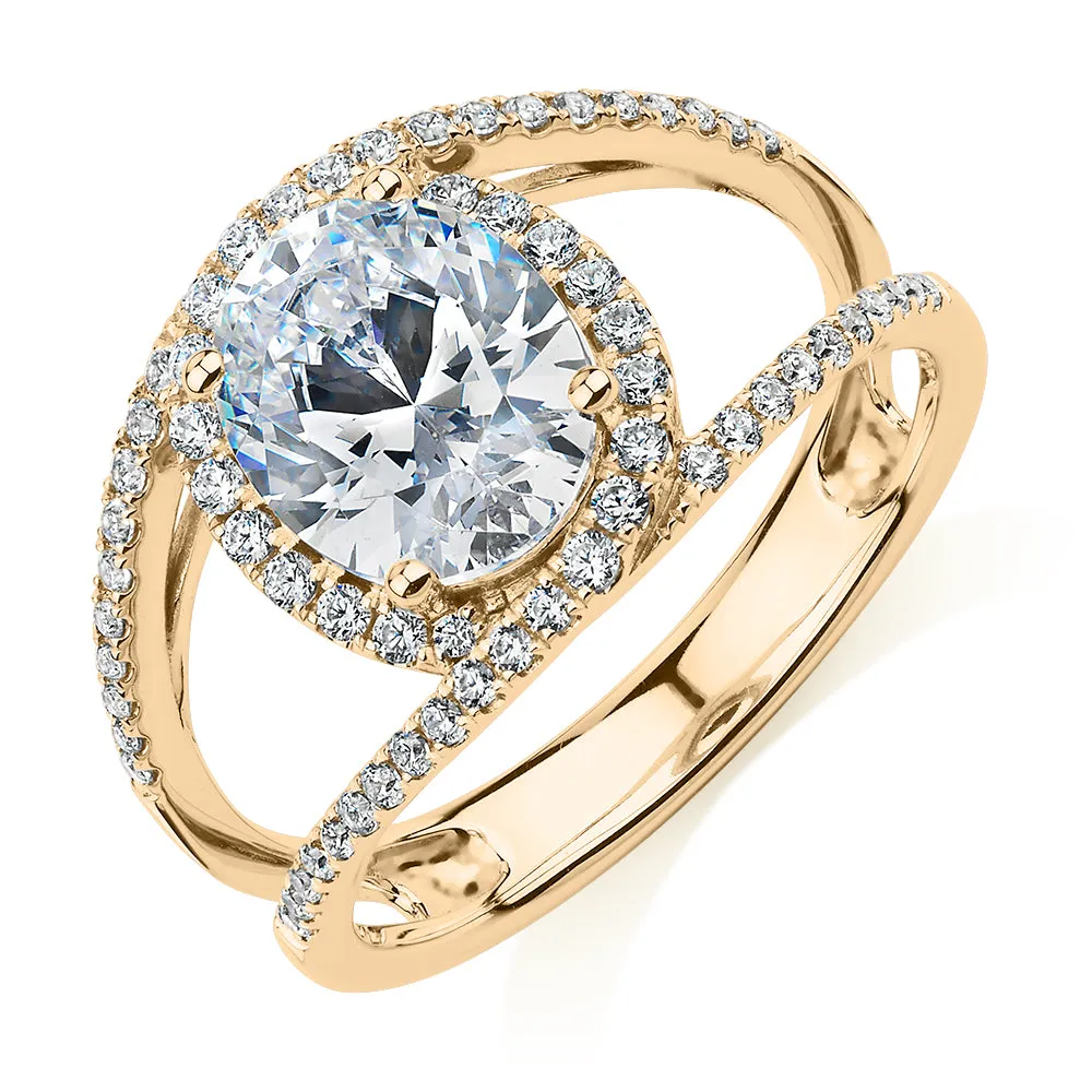 Dress ring with 2.95 carats* of diamond simulants in 10 carat yellow gold
