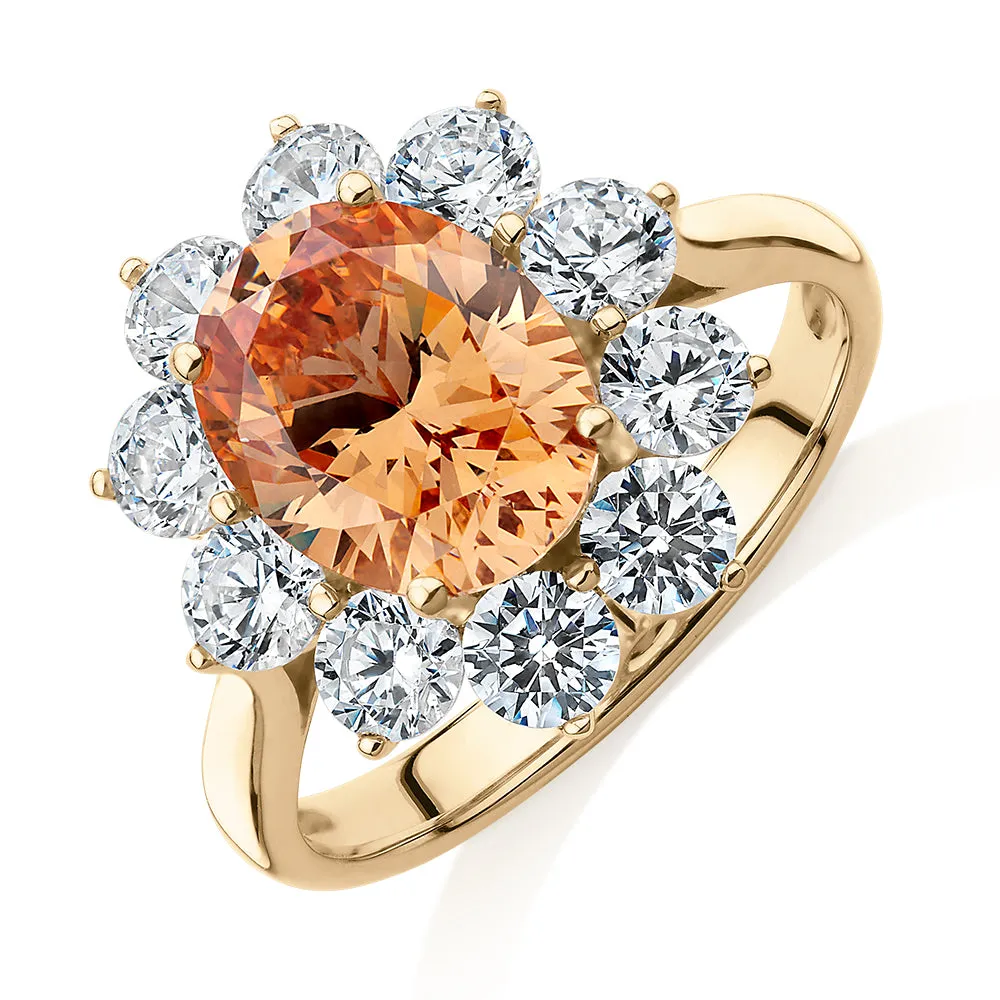 Dress ring with 4.24 carats* of diamond simulants in 10 carat yellow gold