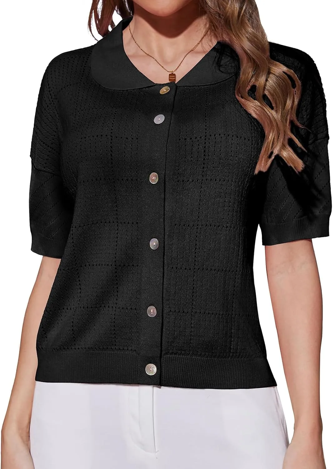 DRESSTELLS Women's Summer Cardigans 2025 Spring Tops Knit Short Sleeve Blouse Business Casual Tops 2025