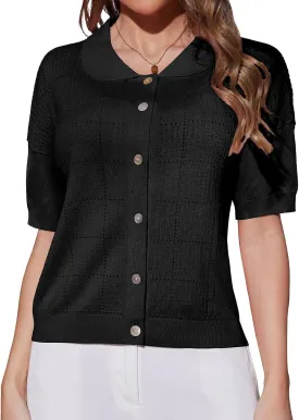 DRESSTELLS Women's Summer Cardigans 2025 Spring Tops Knit Short Sleeve Blouse Business Casual Tops 2025