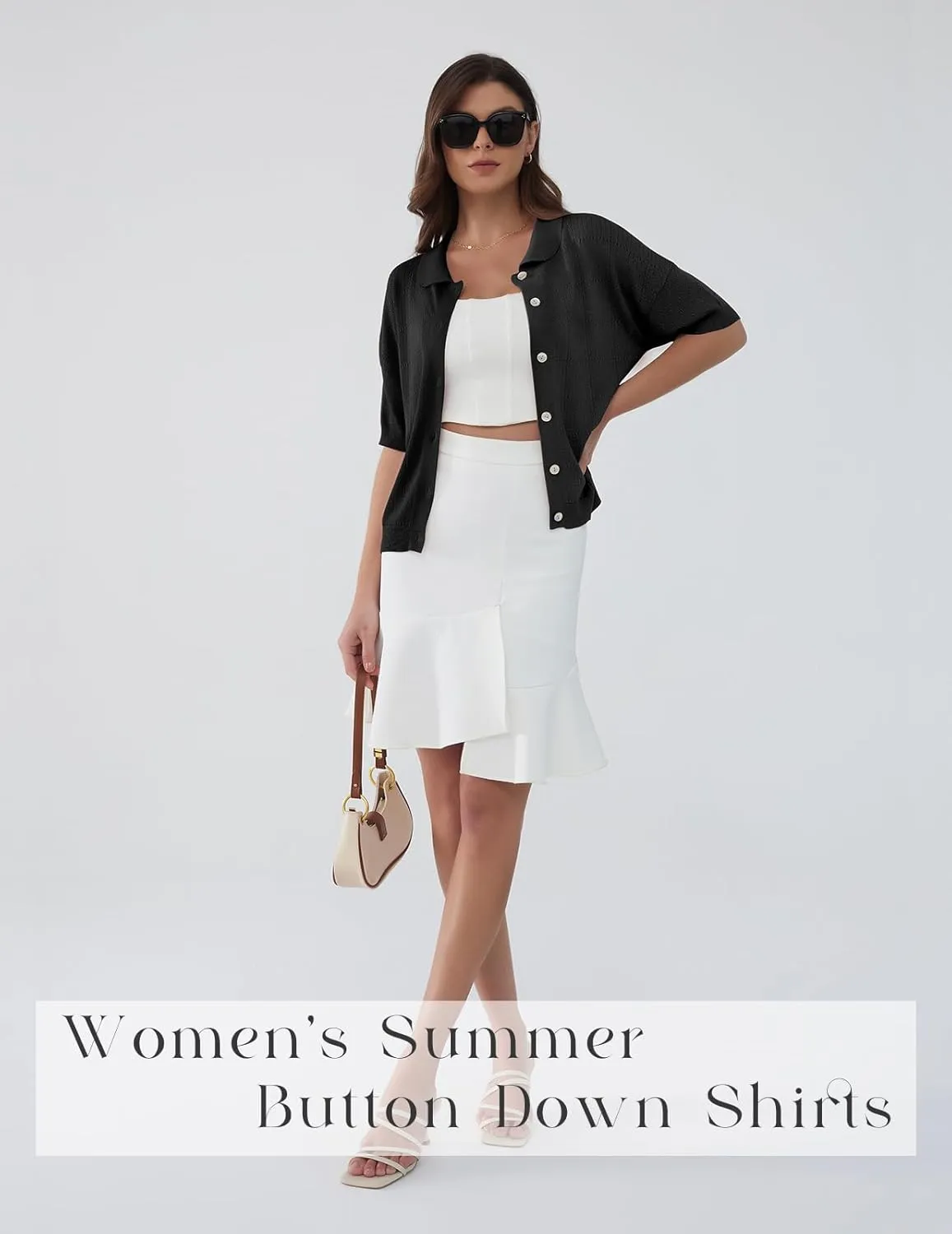DRESSTELLS Women's Summer Cardigans 2025 Spring Tops Knit Short Sleeve Blouse Business Casual Tops 2025
